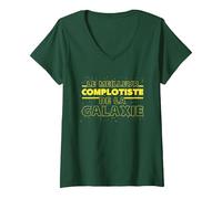 Femme Meilleur Complotiste De La Galaxie | Humour Complot T-Shirt avec Col en V, Vert Forêt, L