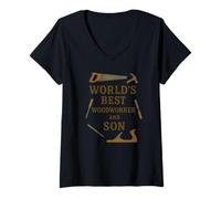 Femme Meilleur Menuisier du Monde et Son Fils T-Shirt avec Col en V