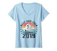 Femme Meilleur Papa du Monde - sans Blague - Papa Depuis 2019 T-Shirt avec Col en V