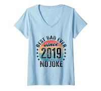 Femme Meilleur Papa du Monde - sans Blague - Papa Depuis 2019 T-Shirt avec Col en V