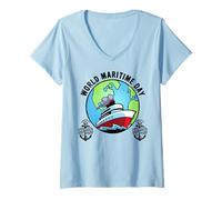 Femme Meilleur père Maritime du Monde : Matelot, Capitaine, Mari et père T-Shirt avec Col en V