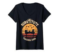 Femme Meilleur professeur de substitut de tous les temps vintage T-Shirt avec Col en V