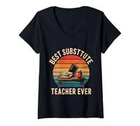 Femme Meilleur professeur de substitut de tous les temps vintage T-Shirt avec Col en V
