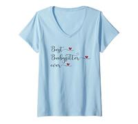 Femme Meilleure Baby-Sitter Mignon Typographie Design avec Un cœur T-Shirt avec Col en V