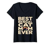 Femme Meilleure Maman de Chat du Bengale de Tous Les Temps T-Shirt avec Col en V