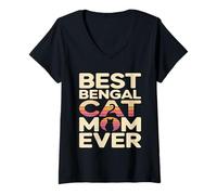 Femme Meilleure Maman de Chat du Bengale de Tous Les Temps T-Shirt avec Col en V