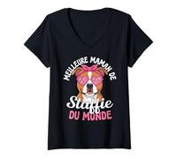 Femme Meilleure Maman De Staffie du Monde Femme Chien T-Shirt avec Col en V