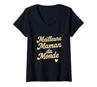 Femme Meilleure Maman du Monde Cadeau Mignon Mamans Fête des Mères T-Shirt avec Col en V