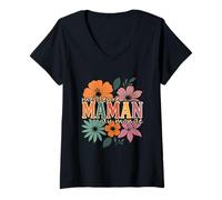Femme Meilleure Maman du Monde Cadeau Mignon Mamans Fête des Mères T-Shirt avec Col en V
