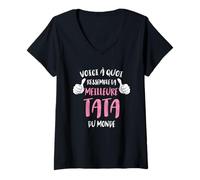 Femme Meilleure Super Tata du Monde Cadeau Fête des mères T-Shirt avec Col en V