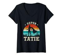 Femme Meilleure Tata Déchire Humour Original Super Tatie T-Shirt avec Col en V