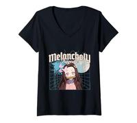 Femme Mélancolie Tragedies Anime Art Esthétique T-Shirt avec Col en V