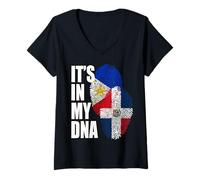 Femme Mélange de Drapeaux dominicains et Philippines ADN T-Shirt avec Col en V