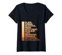 Femme Melanin Black Woman Educated Magic Resilient Love Puissant T-Shirt avec Col en V