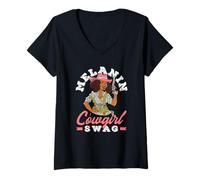 Femme Melanin Cowgirl Swag du Mois de l'histoire des Noirs T-Shirt avec Col en V
