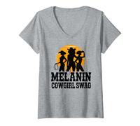 Femme Melanin Cowgirls African Melanin Cowgirl Swag Black History T-Shirt avec Col en V