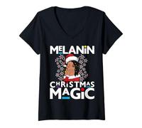 Femme Melanine Christmas Black Girl Magic Women Brown Skin Girls T-Shirt avec Col en V