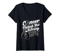 Femme Melanoma Skin Cancer Picked The Wrong Girl Awareness Support T-Shirt avec Col en V