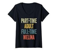 Femme Melina Personalized Retro Girls Part-Time Melina Name T-Shirt avec Col en V