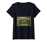 Femme Melissani Cave Grèce Vintage Voyage Souvenir Post Art Graphique T-Shirt avec Col en V