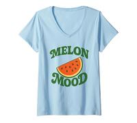 Femme Melon Mood Tranche de pastèque Design Heureux T-Shirt avec Col en V