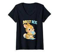 Femme Melt Ice Adorable Lapin rétro activisme T-Shirt avec Col en V