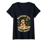 Femme Melted But Still Dead Inside Chemise Squelette Snow Blague T-Shirt avec Col en V