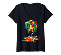 Femme Melting Cube Speed Cubing Drip Ice Cream Dripping Puzzle T-Shirt avec Col en V