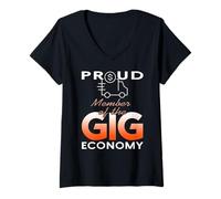 Femme Membre Fier de l'Économie des Gigs Indépendant T-Shirt avec Col en V
