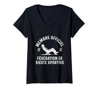 Femme Membre Officiel de la fédération de Sieste Sportive Humour T-Shirt avec Col en V