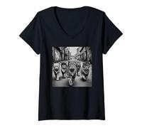 Femme Mème Amusant des années 90 de Gang of Feral Street Cats T-Shirt avec Col en V