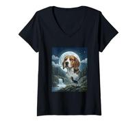 Femme Meme Beagle Howling to The Moon Funny Dog Lover T-Shirt avec Col en V