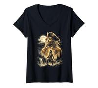 Femme Meme Captain Pirate Howling at The Moon T-Shirt avec Col en V