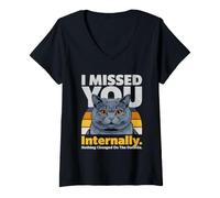 Femme Mème de Chat drôle en Interne : « Je t'ai manqué » T-Shirt avec Col en V