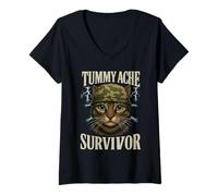 Femme Mème de chat survivant aux maux de ventre avec inscription amusante T-Shirt avec Col en V