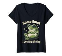 Femme Meme de Grenouille drôle Parfois, Je suis Juste Assise T-Shirt avec Col en V
