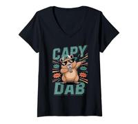 Femme Meme de Joueur Amusant Capy Dab Capybara, Joli graphisme de Rongeur T-Shirt avec Col en V