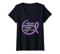 Femme Mème de la Marche de Sensibilisation à la maladie d'Alzheimer « Je Porte du Violet pour Mon FRÈRE T-Shirt avec Col en V