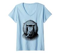 Femme Mème drôle de babouin fumant Cigarette Punk Rebelle Grunge T-Shirt avec Col en V