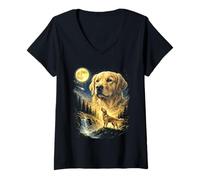 Femme Mème Golden Retriever Howling to The Moon Funny 90's Dog T-Shirt avec Col en V