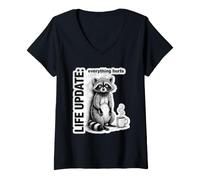Femme Mème Graphique rétro Everything Hurts Vintage Raccoon pour Jeunes T-Shirt avec Col en V
