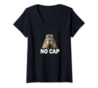 Femme Meme Lover Gen Alpha Slang No Cap Capybara T-Shirt avec Col en V