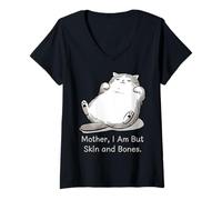 Femme Mème Mother I'm But Skin and Bones Fat Cat T-Shirt avec Col en V