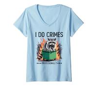 Femme Mème parodique de Raton Laveur « Je Fais des Crimes », Blague Professionnelle T-Shirt avec Col en V