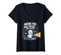 Femme Même Pas Peur Enfin Presque Fantôme Drôle T-Shirt avec Col en V