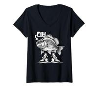 Femme Mème Poisson drôle Fih Appel Mal orthographié Simple Humour T-Shirt avec Col en V