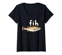 Femme Mème Poisson drôle Fih Appel Mal orthographié Simple Humour T-Shirt avec Col en V