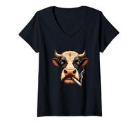Femme Meme Smoking Cow Vous Regarde avec des Vibrations Rebelles T-Shirt avec Col en V