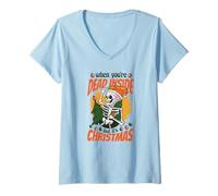 Femme Meme Squelette « When You're Dead Inside But It's Christmas » T-Shirt avec Col en V
