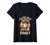 Femme Mème Vintage Funny The Only Squat I'm Doin' is Diddly Frog T-Shirt avec Col en V